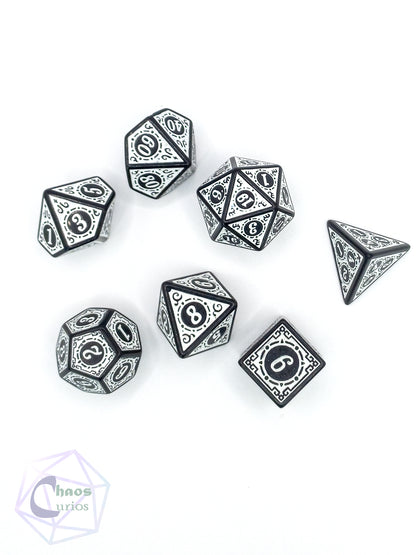 White Black Glyph 7-piece Dice Set