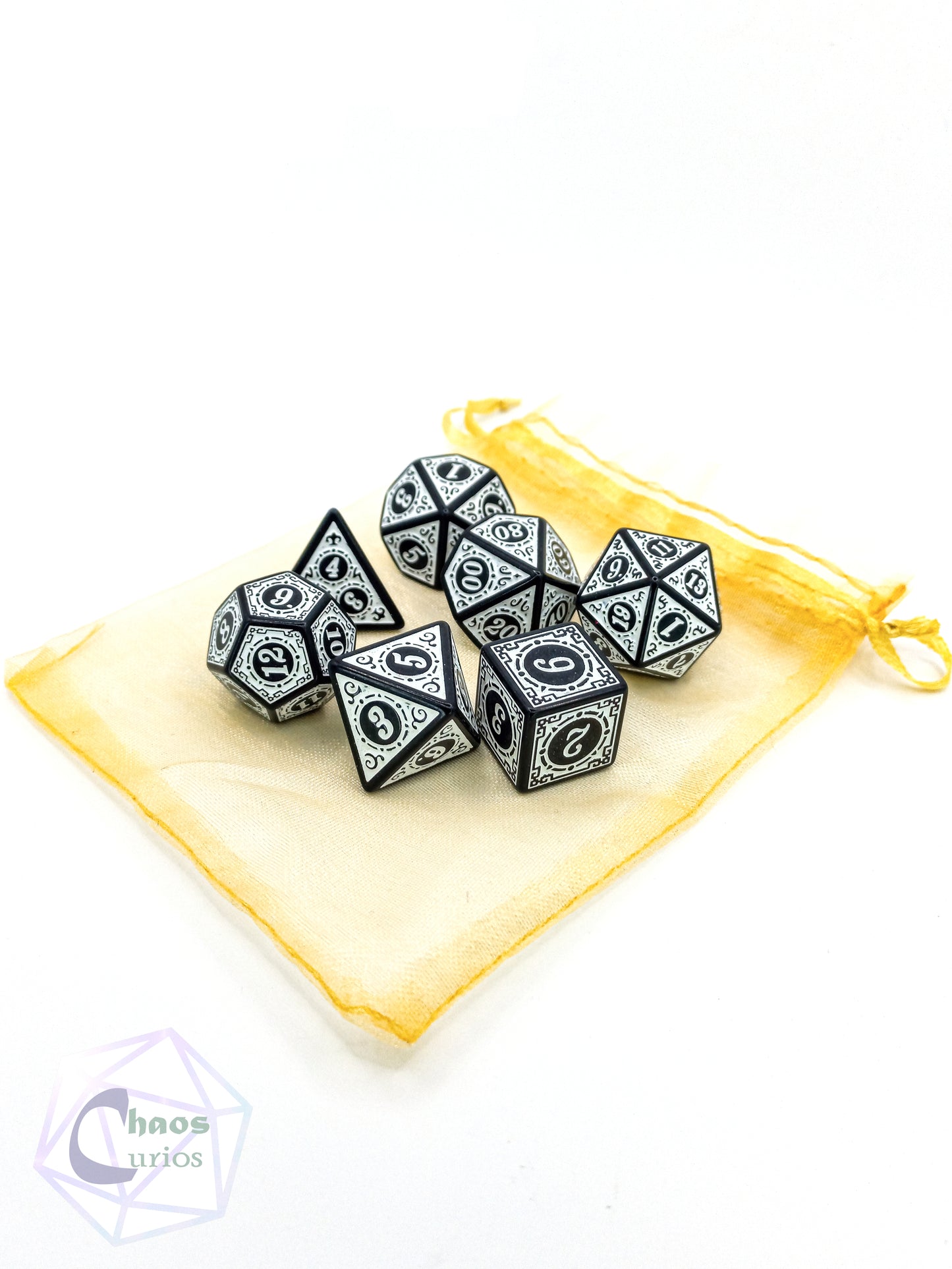 White Black Glyph 7-piece Dice Set