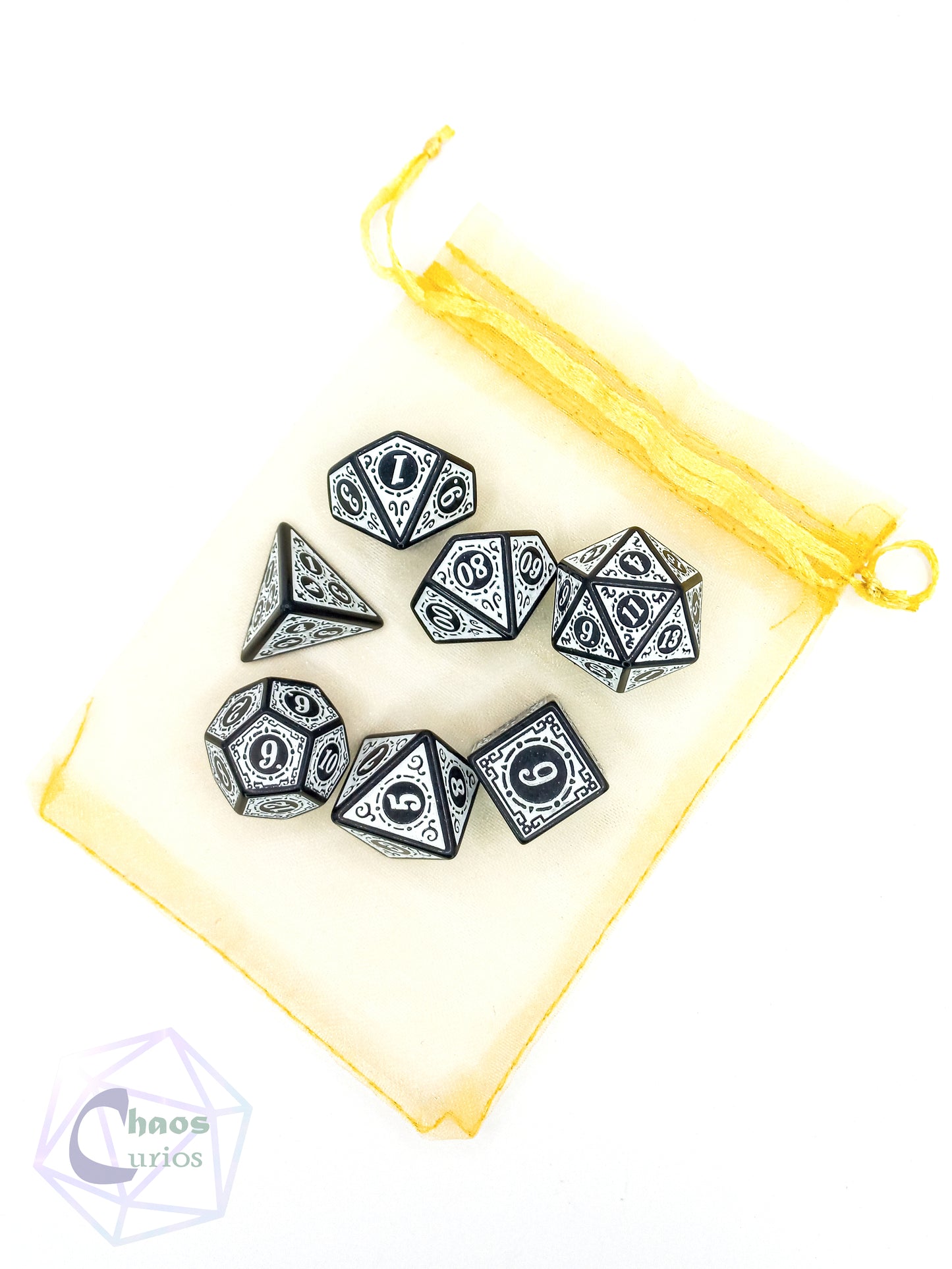 White Black Glyph 7-piece Dice Set