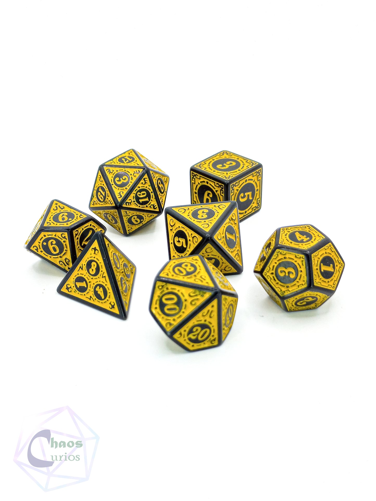 Yellow Black Glyph 7-piece Dice Set