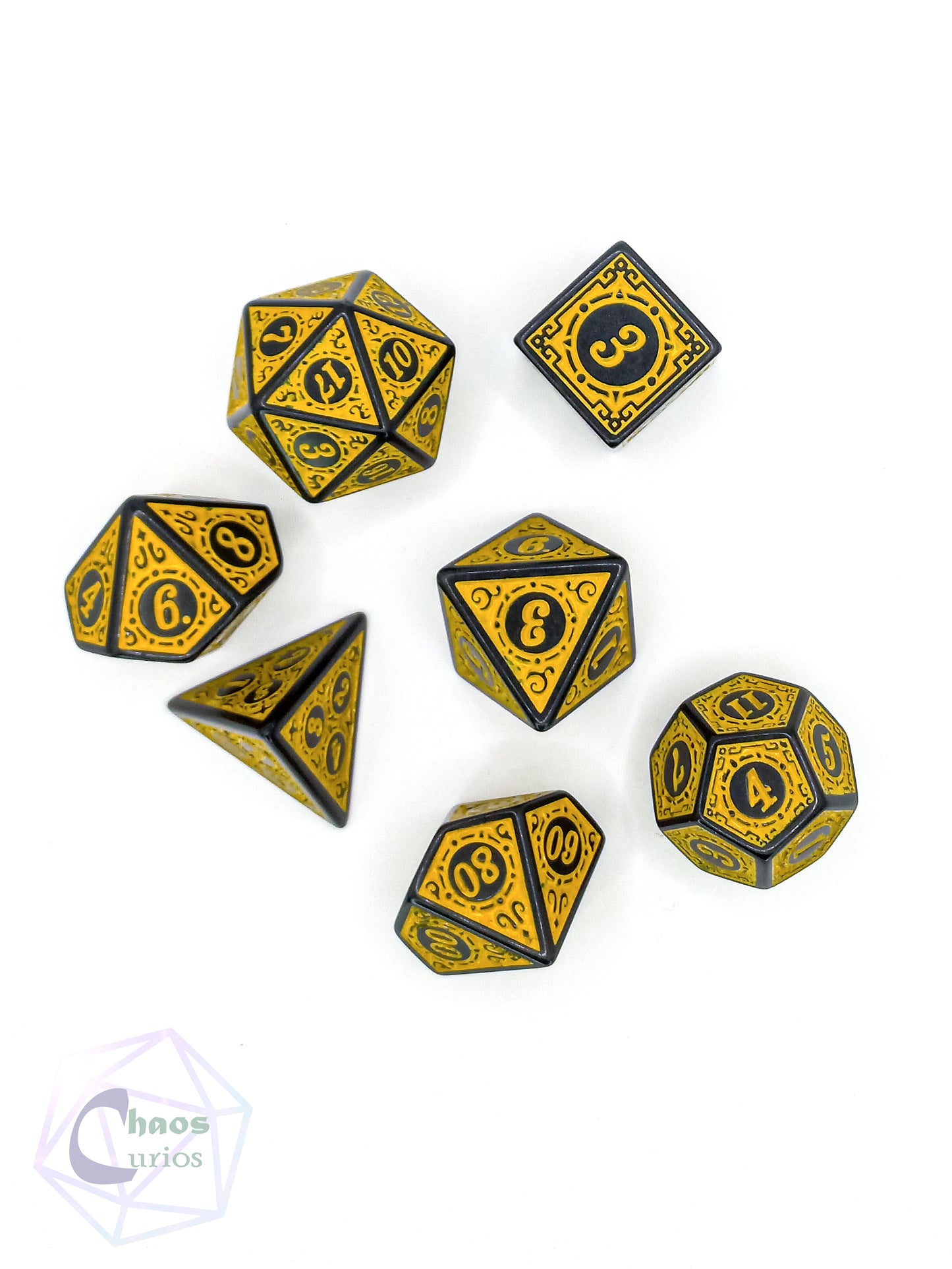 Yellow Black Glyph 7-piece Dice Set