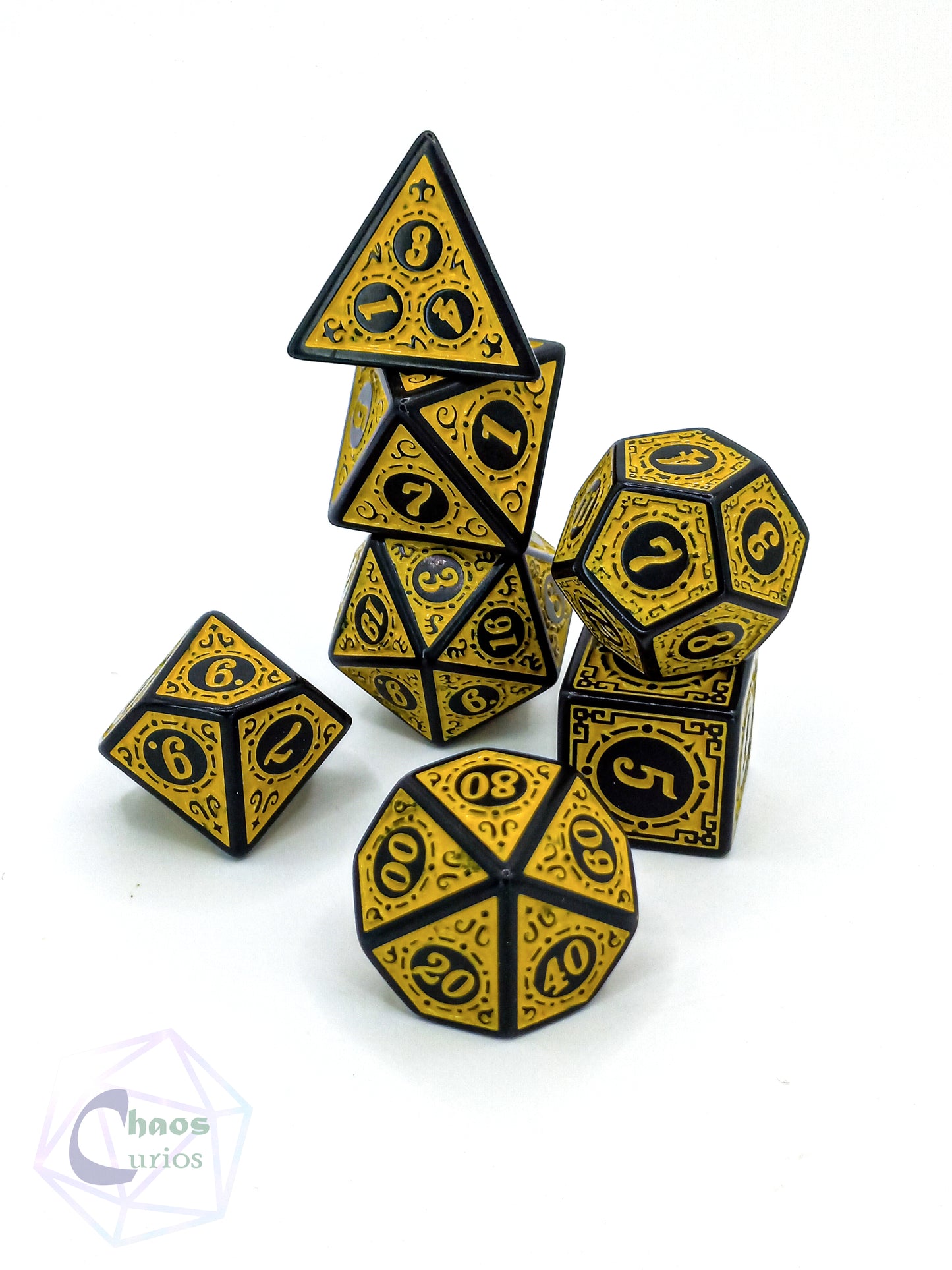 Yellow Black Glyph 7-piece Dice Set