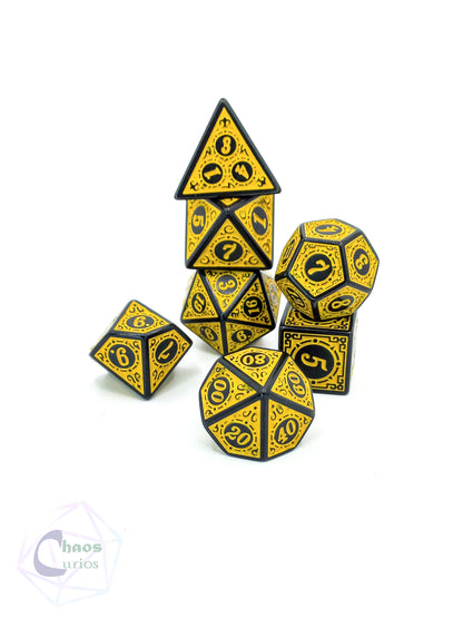 Yellow Black Glyph 7-piece Dice Set