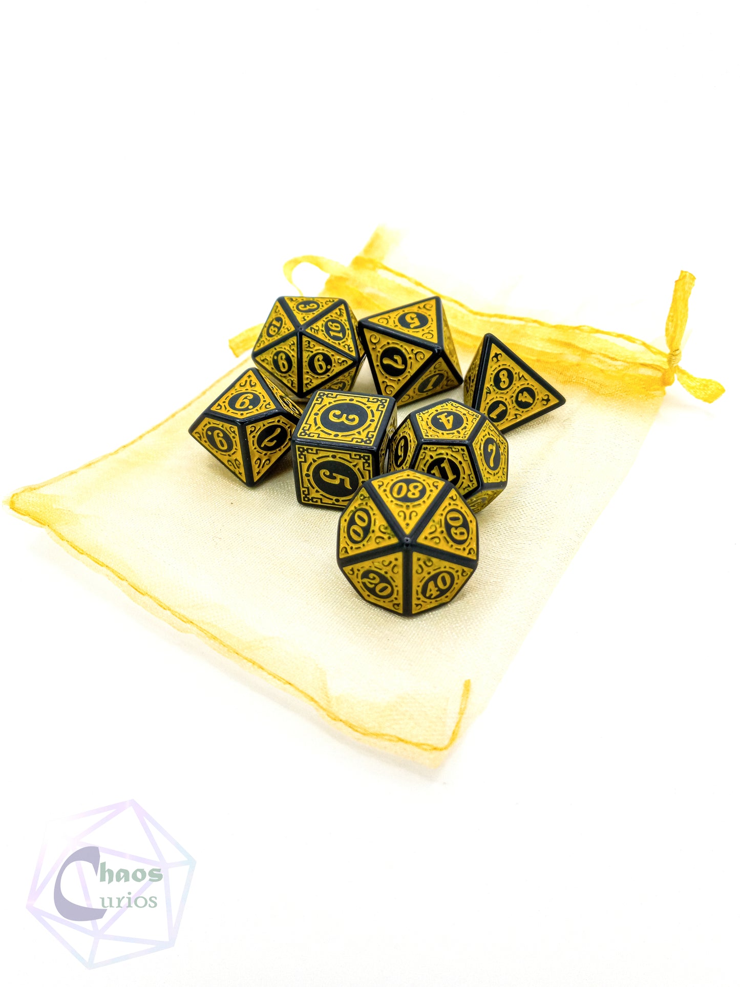 Yellow Black Glyph 7-piece Dice Set