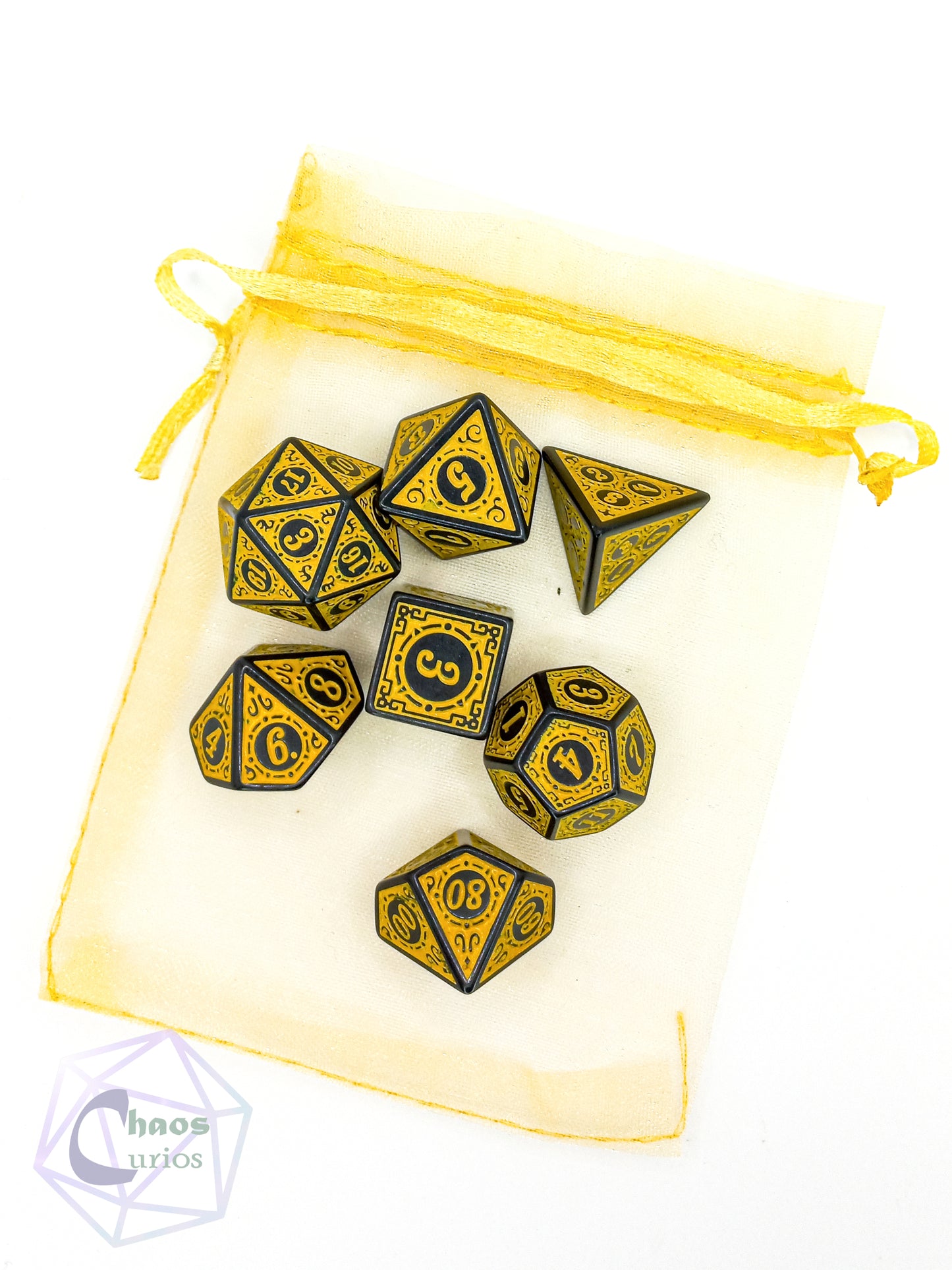 Yellow Black Glyph 7-piece Dice Set