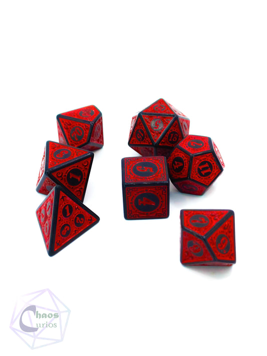 Red Black Glyph 7-piece Dice Set