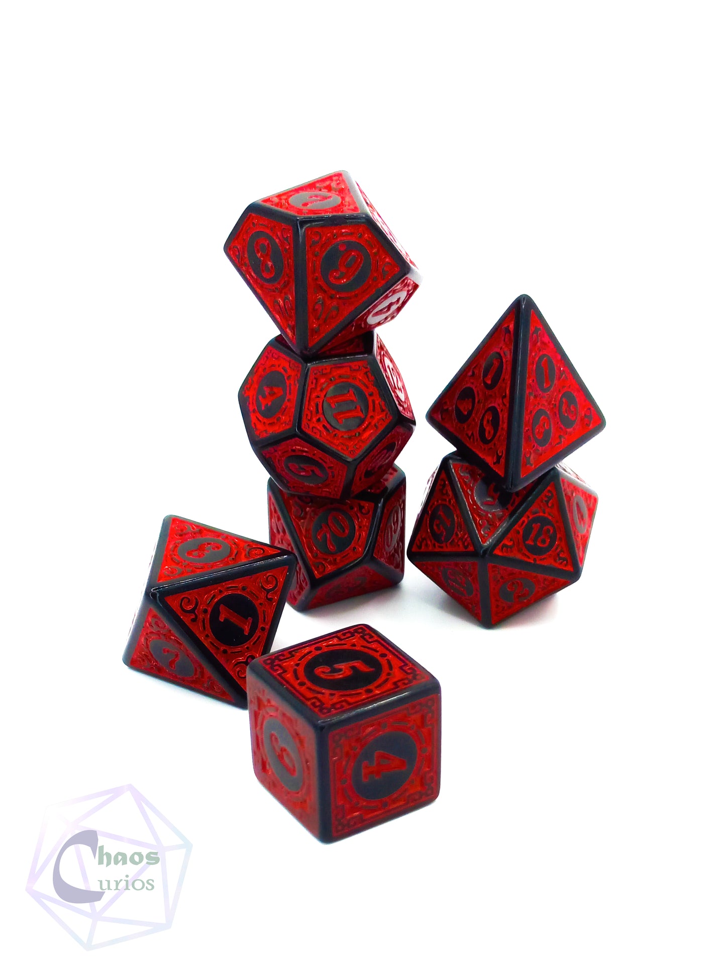 Red Black Glyph 7-piece Dice Set