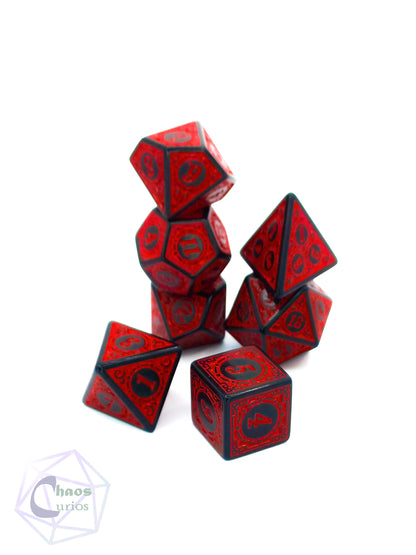 Red Black Glyph 7-piece Dice Set