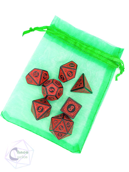 Red Black Glyph 7-piece Dice Set