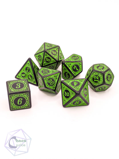 Green Black Glyph 7-piece Dice Set