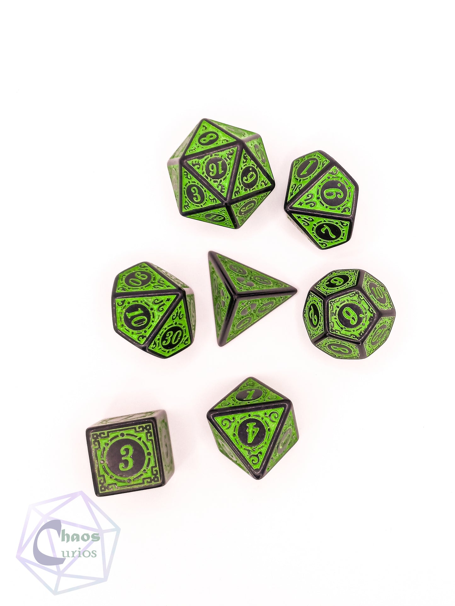 Green Black Glyph 7-piece Dice Set