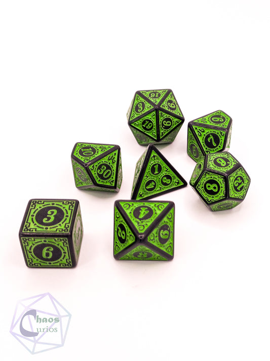 Green Black Glyph 7-piece Dice Set