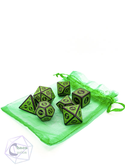 Green Black Glyph 7-piece Dice Set