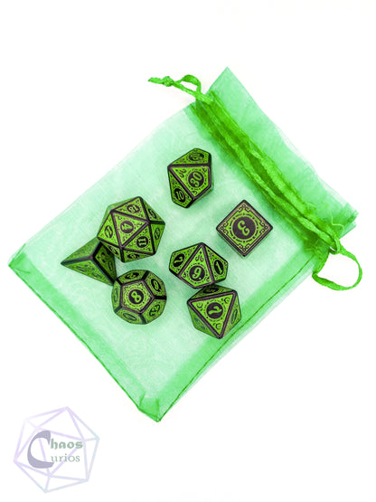 Green Black Glyph 7-piece Dice Set