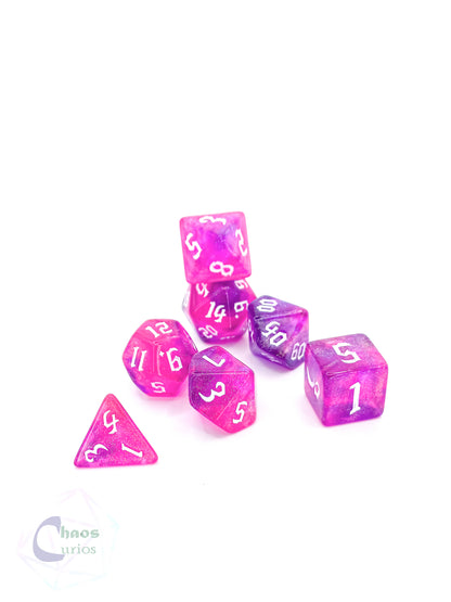 Glitter Pink 7-piece Dice Set Chaos Font