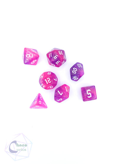 Glitter Pink 7-piece Dice Set Chaos Font