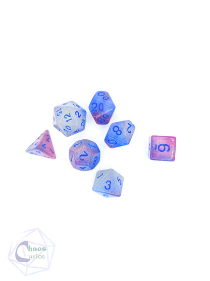 Frosted White Blue 7-piece Dice Set Glow in the Dark