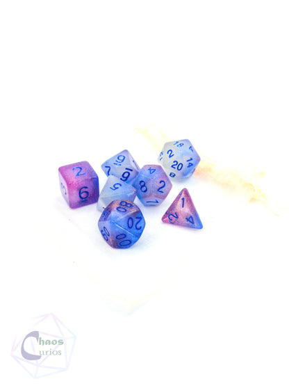 Frosted White Blue 7-piece Dice Set Glow in the Dark