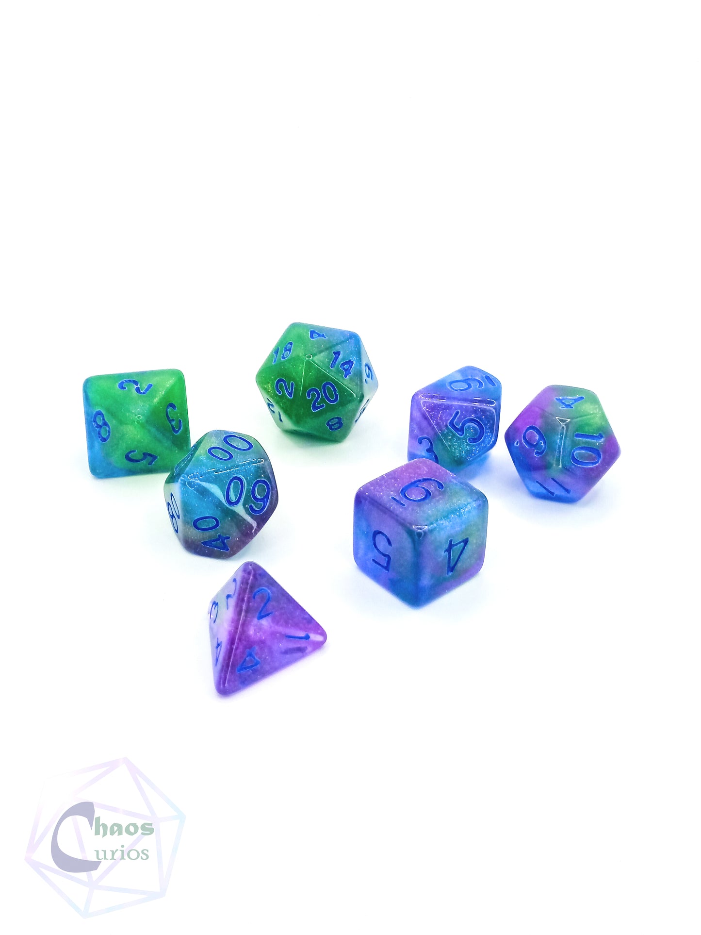 Frosted Green Blue 7-piece Dice Set