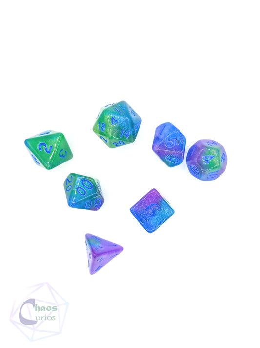 Frosted Green Blue 7-piece Dice Set