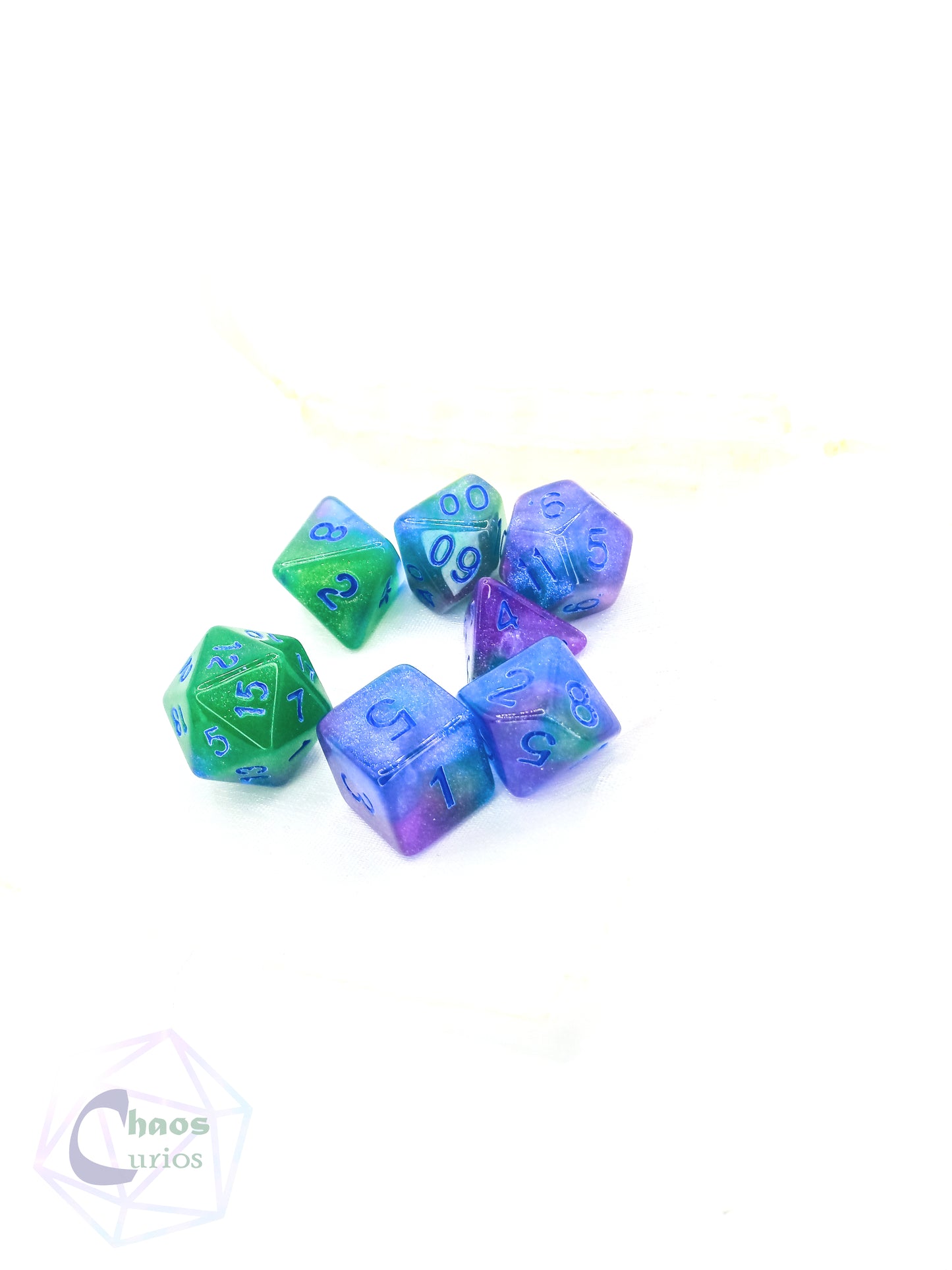 Frosted Green Blue 7-piece Dice Set