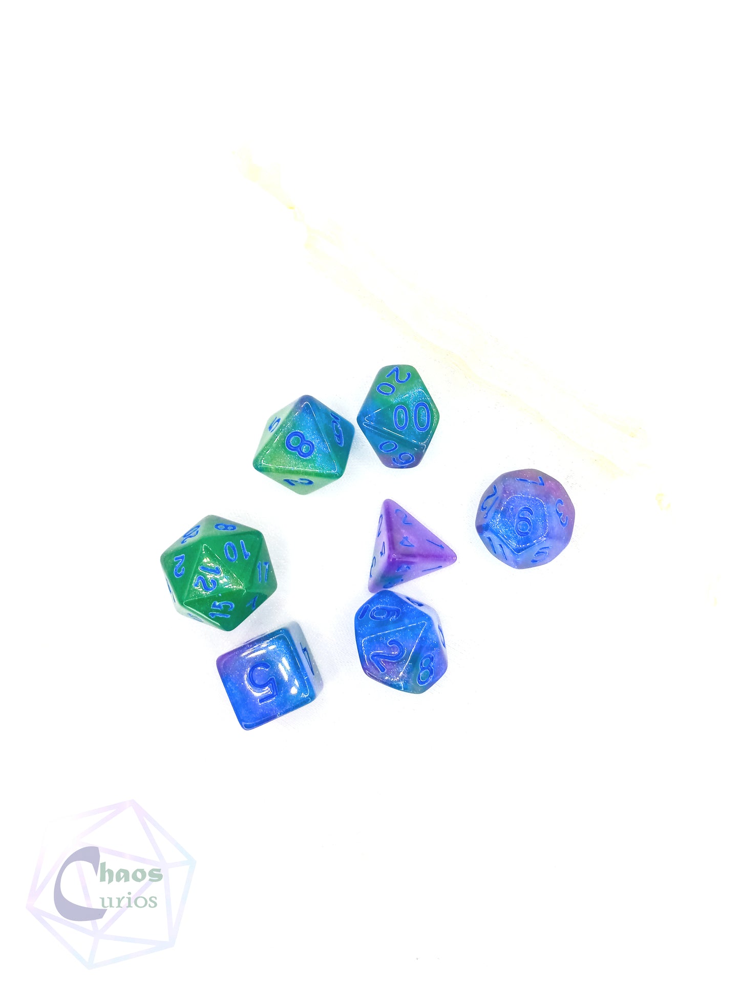 Frosted Green Blue 7-piece Dice Set
