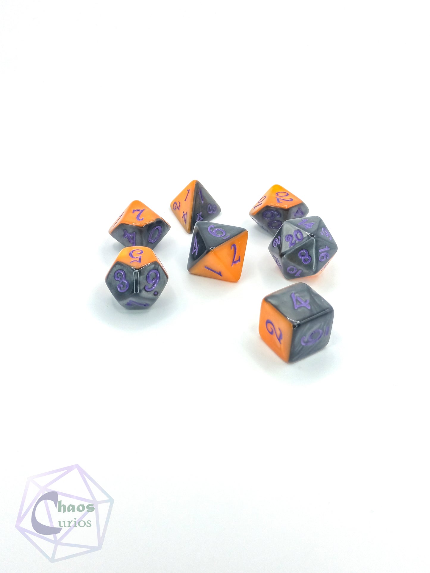 Purple Black Orange Carnival 7-piece Dice Set