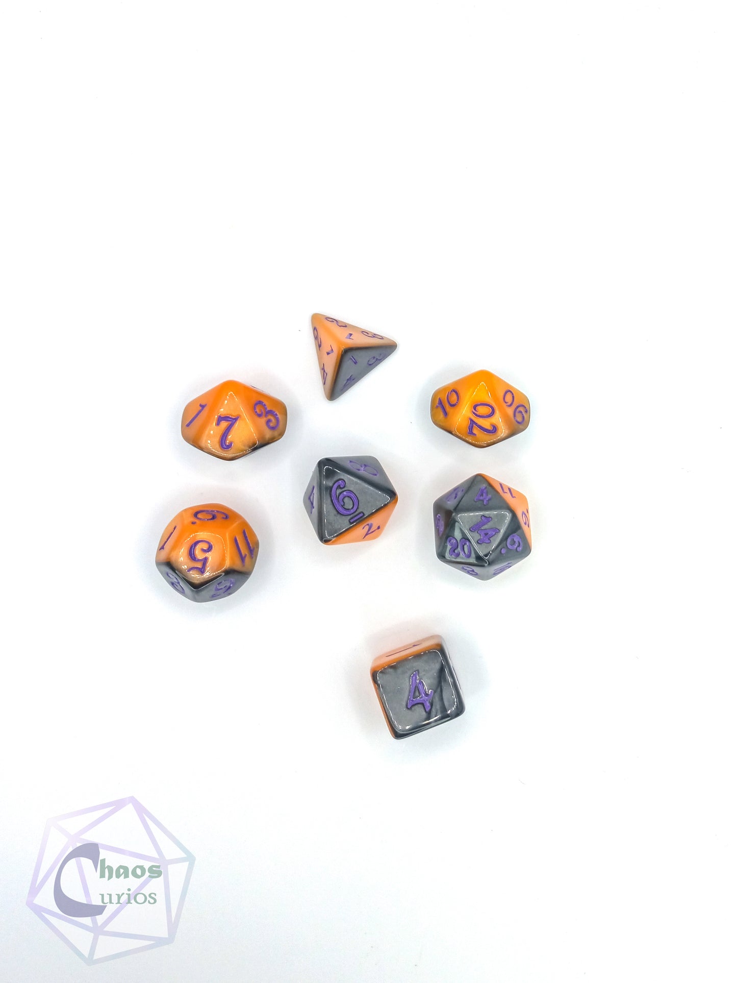 Purple Black Orange Carnival 7-piece Dice Set