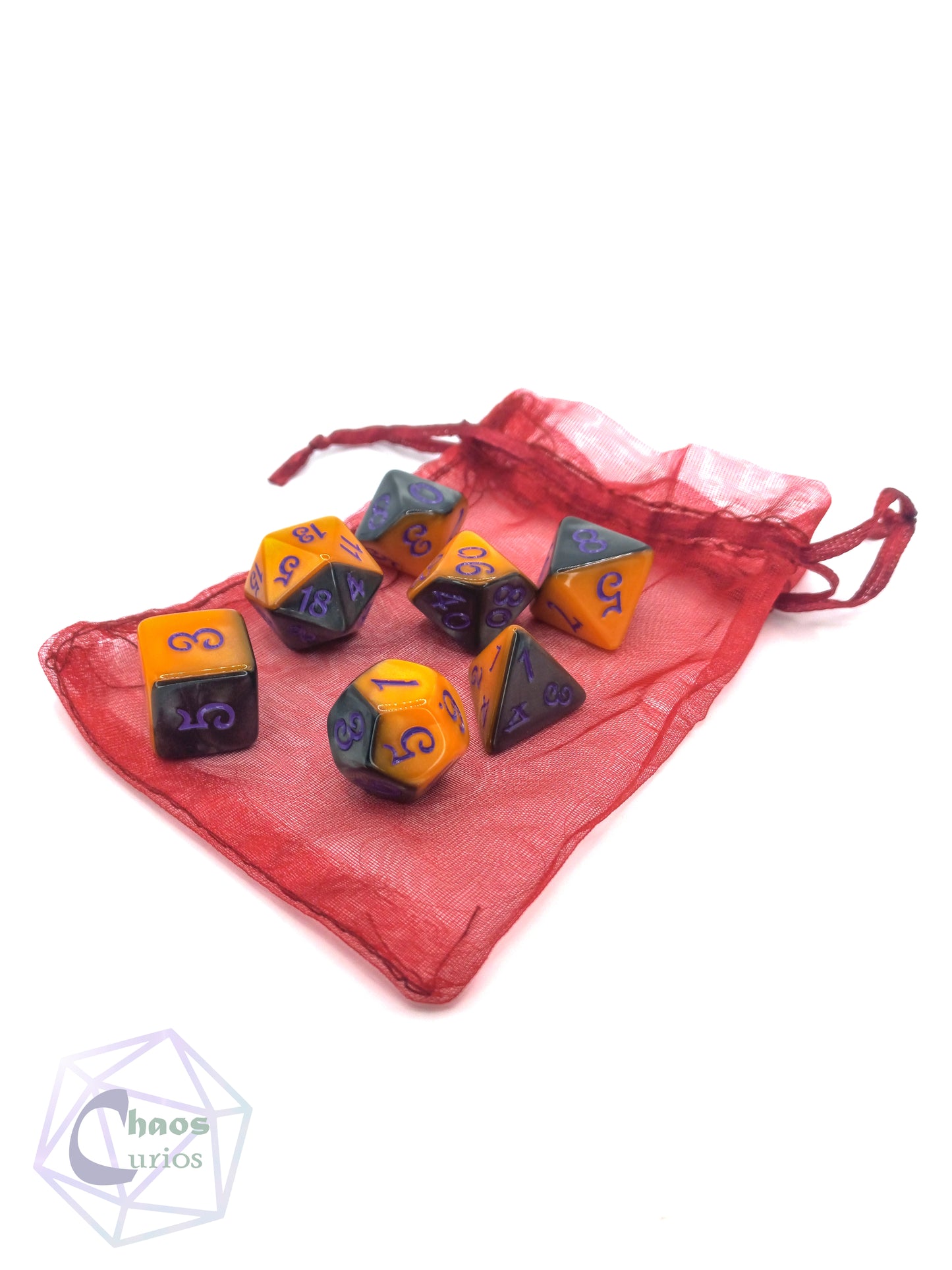 Purple Black Orange Carnival 7-piece Dice Set