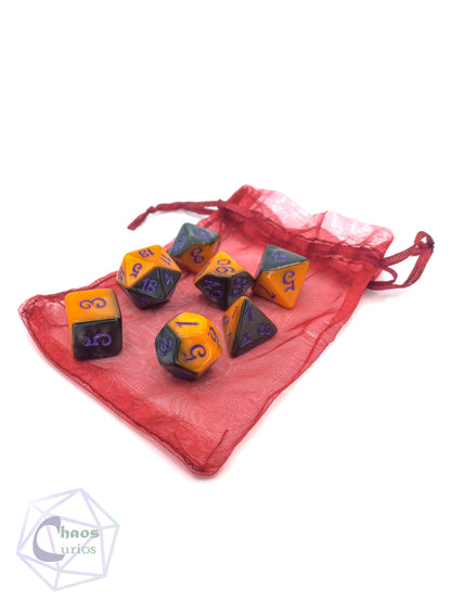 Purple Black Orange Carnival 7-piece Dice Set