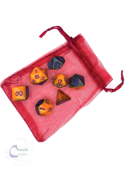 Purple Black Orange Carnival 7-piece Dice Set