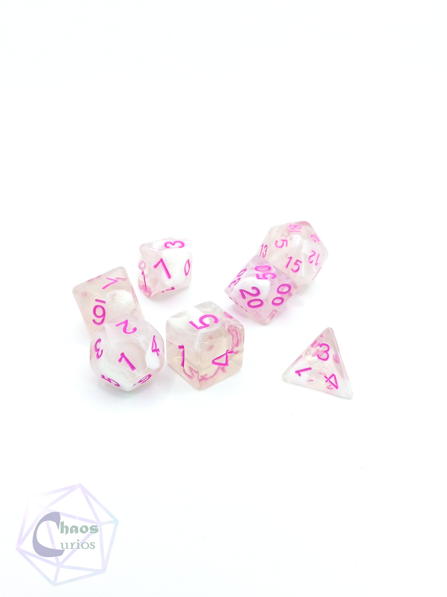 Pink Swirls 7-piece Dice Set