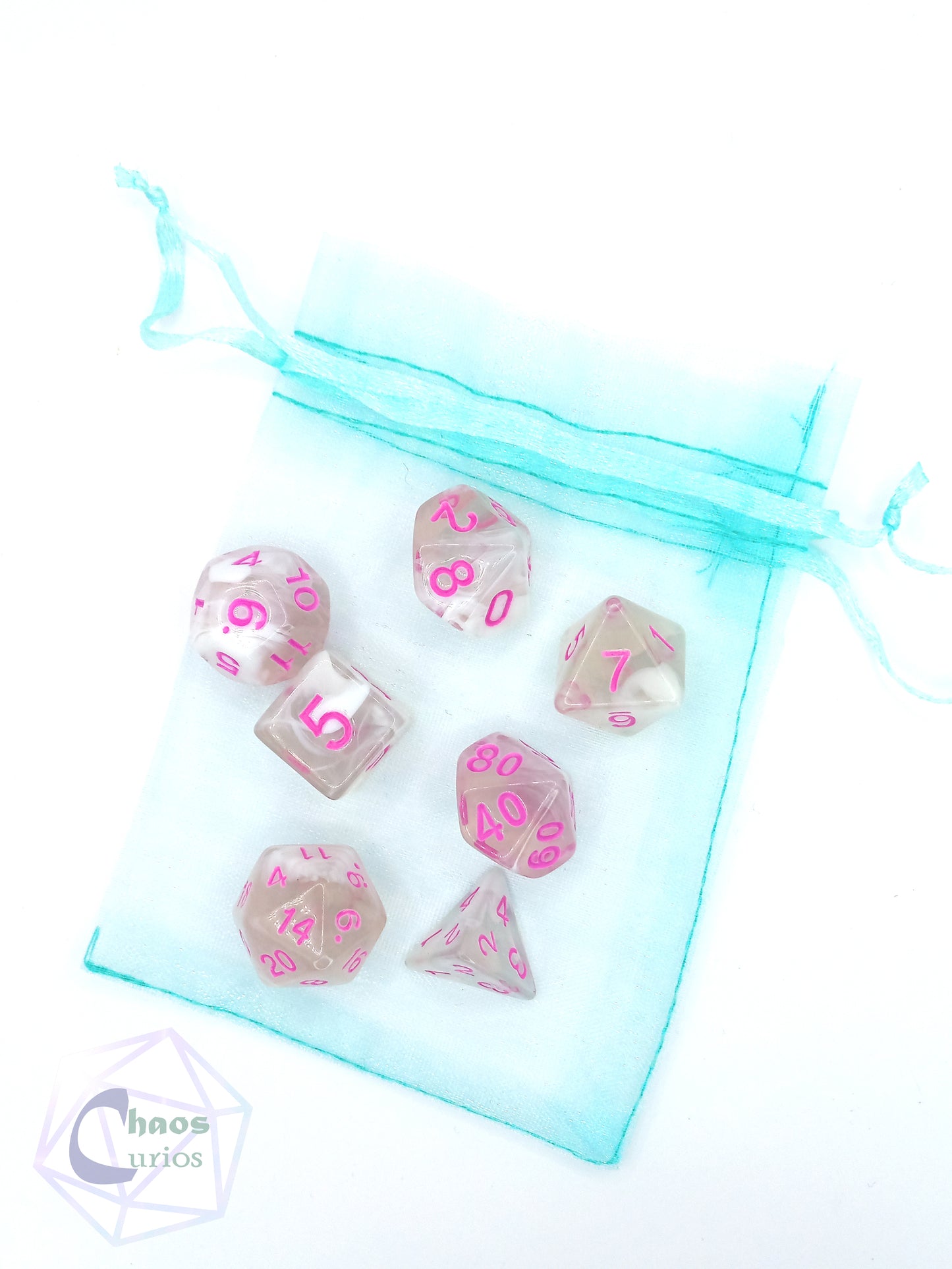 Pink Swirls 7-piece Dice Set