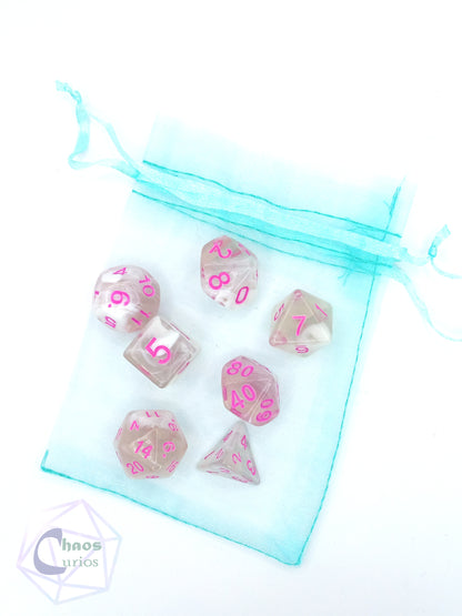 Pink Swirls 7-piece Dice Set