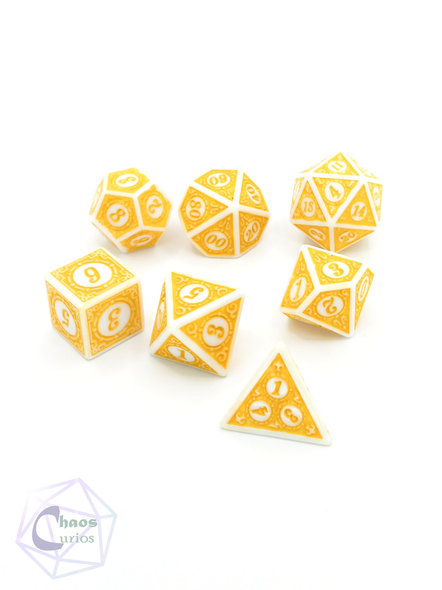 Yellow White Glyph 7-piece Dice Set
