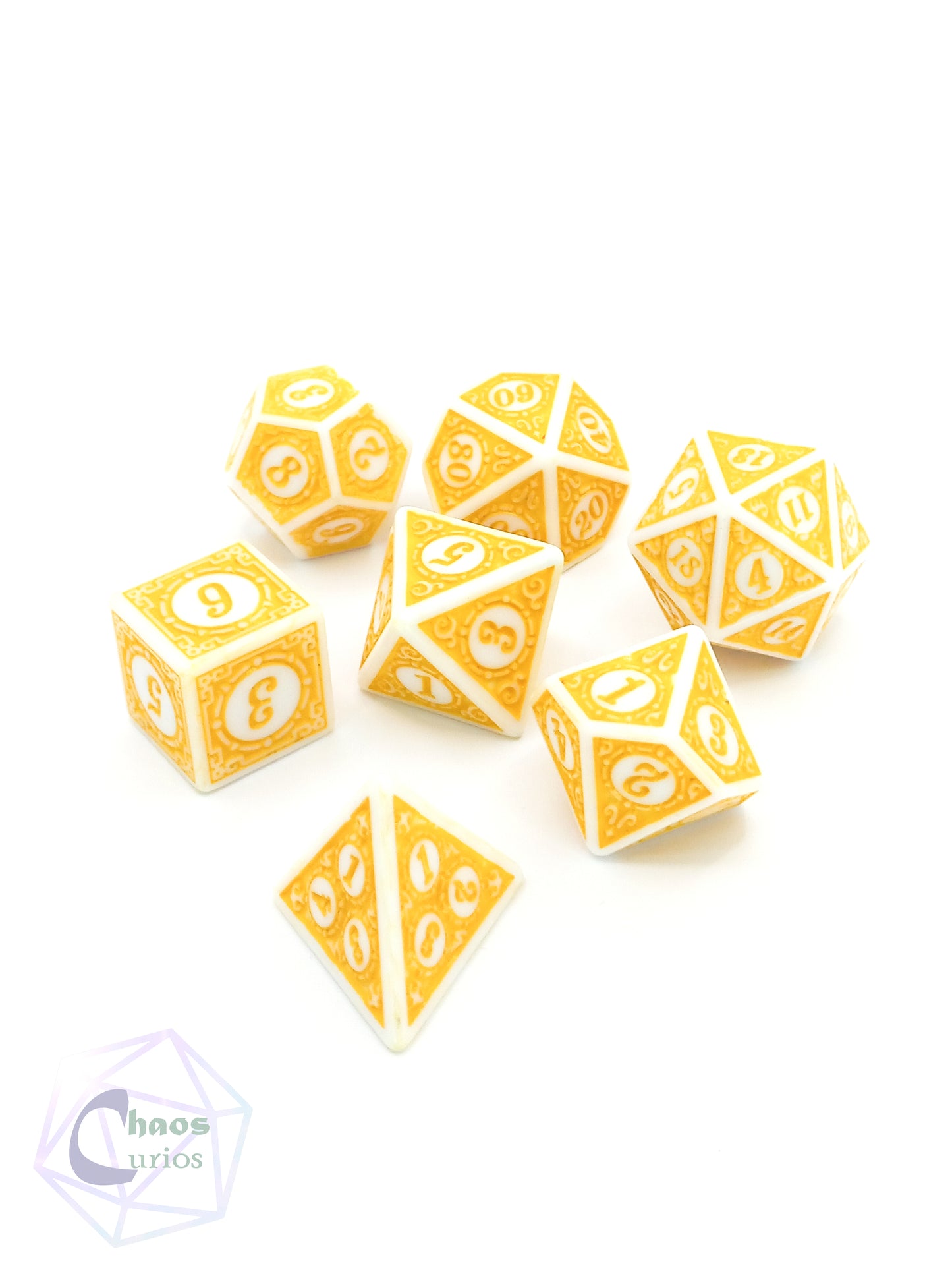 Yellow White Glyph 7-piece Dice Set