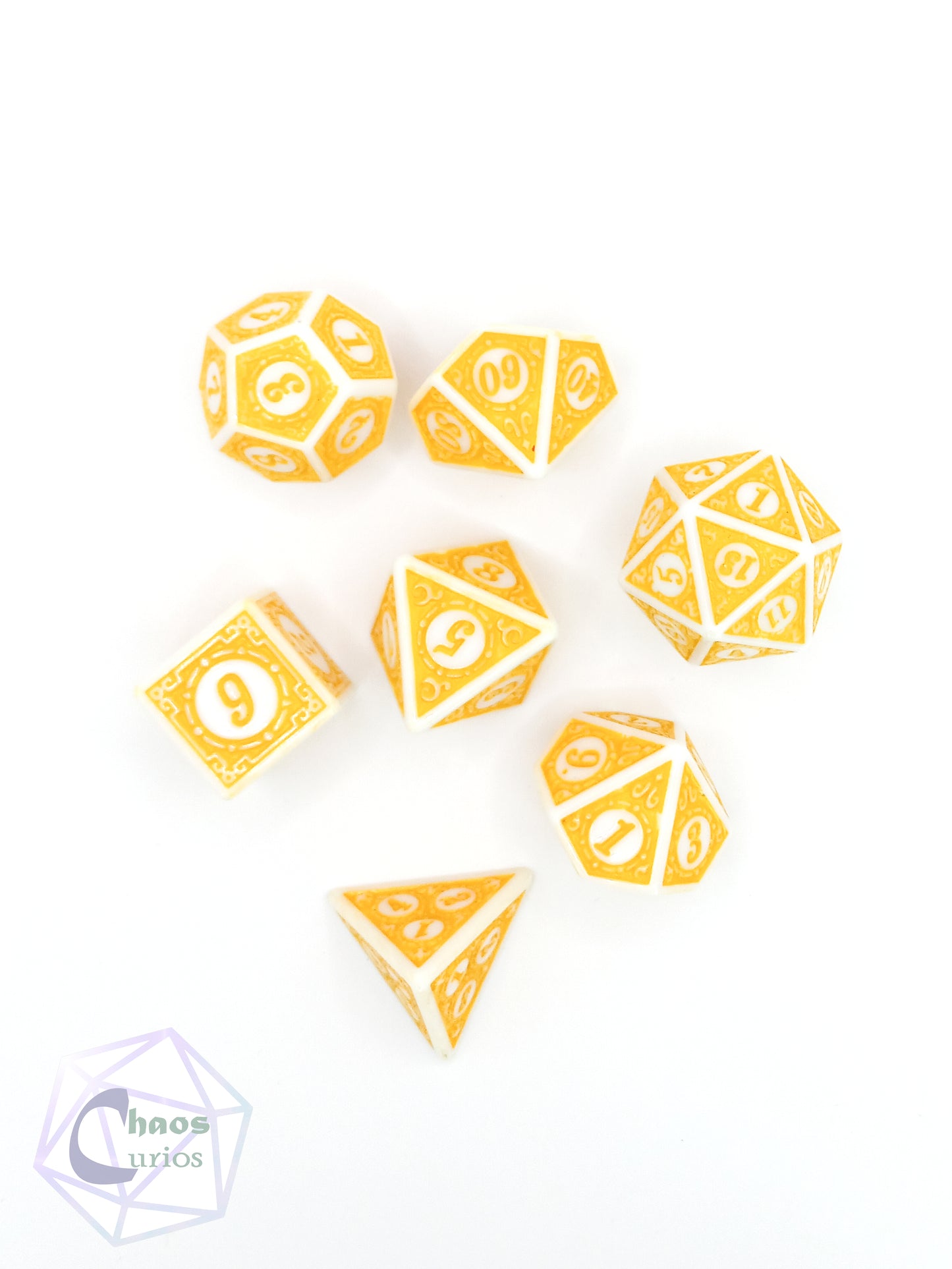 Yellow White Glyph 7-piece Dice Set