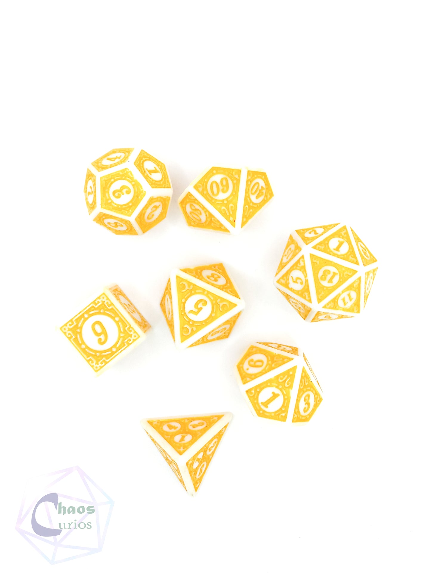 Yellow White Glyph 7-piece Dice Set