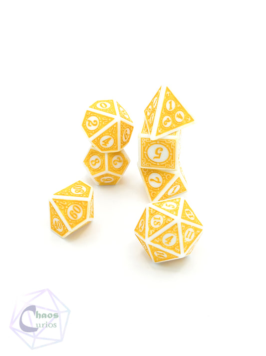 Yellow White Glyph 7-piece Dice Set