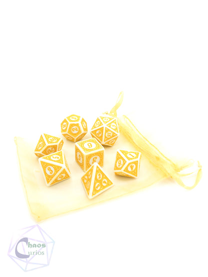 Yellow White Glyph 7-piece Dice Set