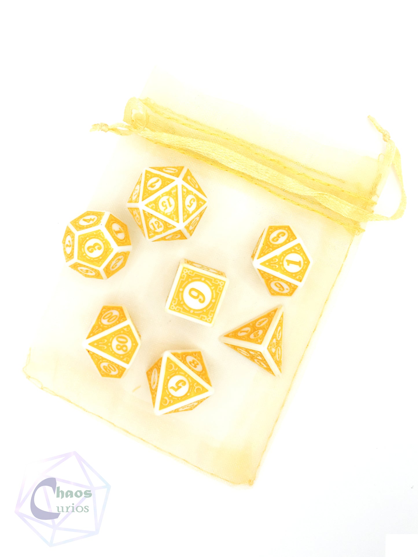 Yellow White Glyph 7-piece Dice Set