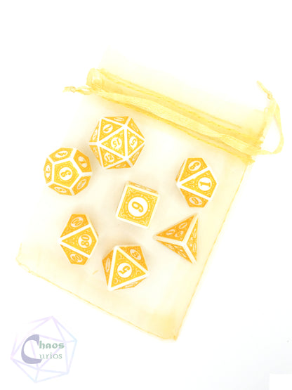 Yellow White Glyph 7-piece Dice Set