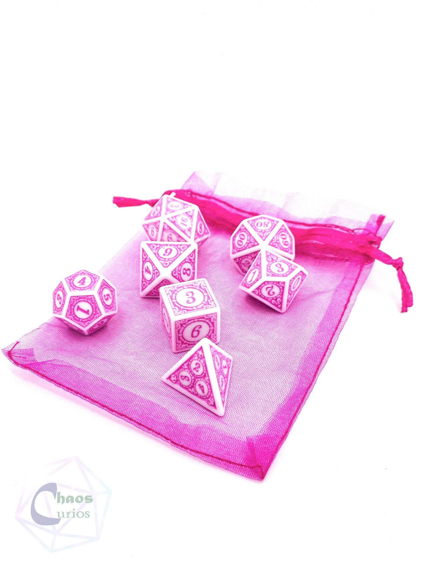 Pink White Glyph 7-piece Dice Set