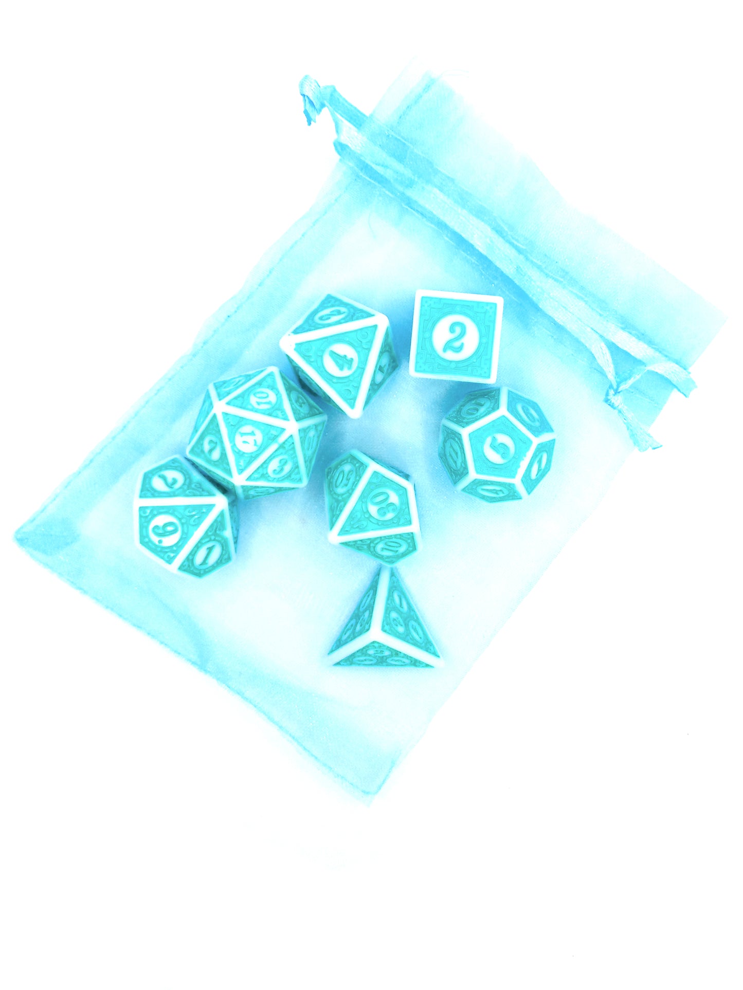 Teal White Glyph 7-piece Dice Set