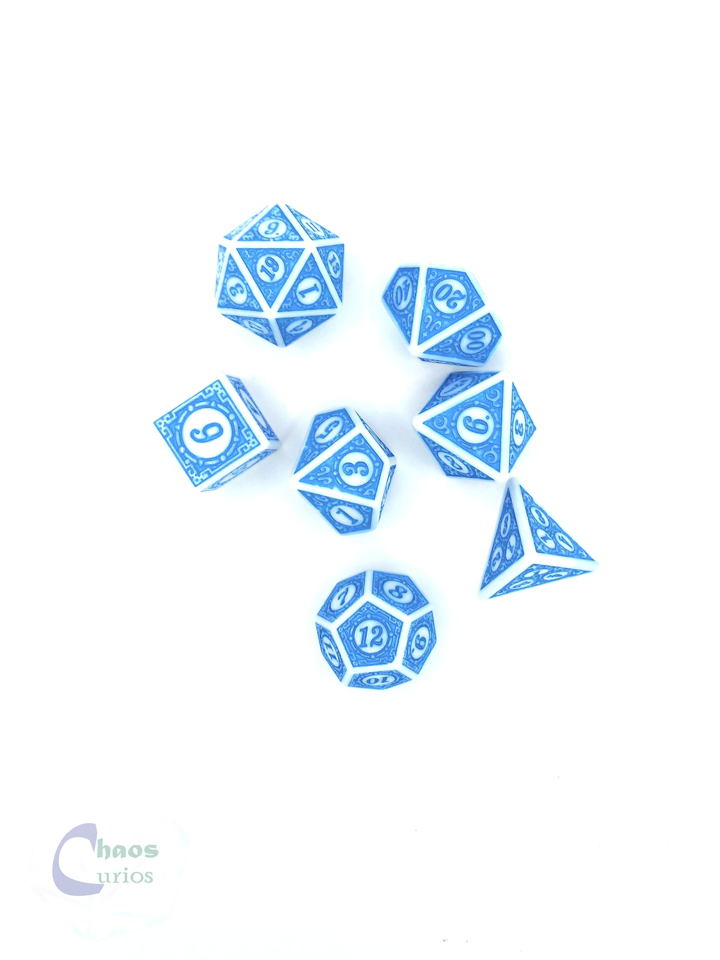 Blue White Glyph 7-piece Dice Set