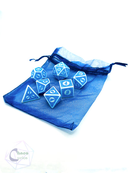 Blue White Glyph 7-piece Dice Set