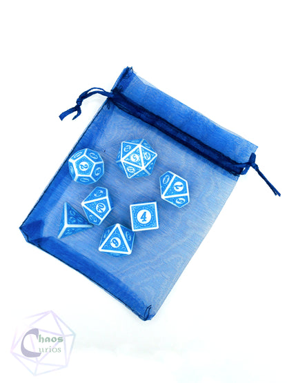 Blue White Glyph 7-piece Dice Set