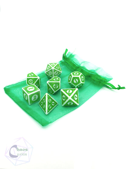 Green White Glyph 7-piece Dice Set