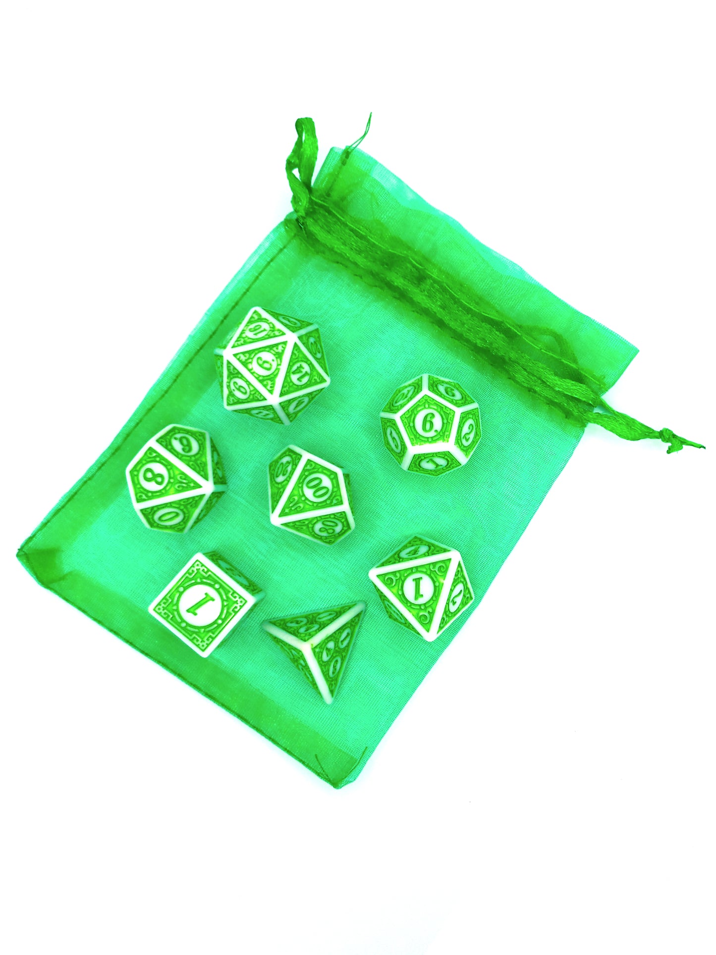 Green White Glyph 7-piece Dice Set