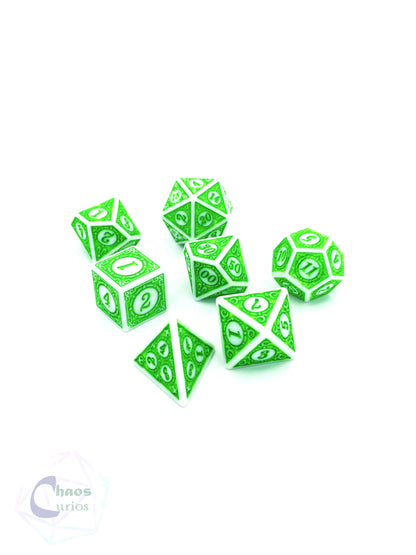 Green White Glyph 7-piece Dice Set